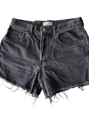 We The Free Washed Black High-Rise Frayed Denim Shorts, Sz 28 Button Fly Closure
